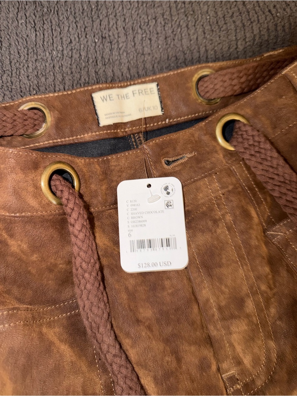 We The Free Chestnut Brown Suede Mini Skirt with Braided Waist Tie - Picture 2 of 4